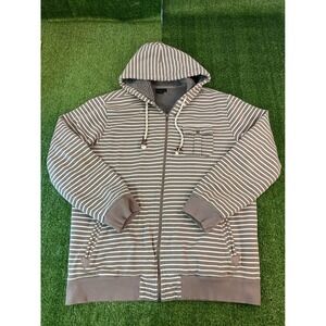 O'Neill Mens XL Grey Striped Sherpa Fleece Lined Full Zip Hoodie Sweatshirt